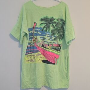 Vintage Neon 90s Graphic Tee Bathing Suit Coverup with Tropical Print